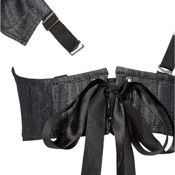 🆕️ Lavish XL Daisy Corsets black gray ruffled Denim Bustier shirt bra crop top - Picture 4 of 4